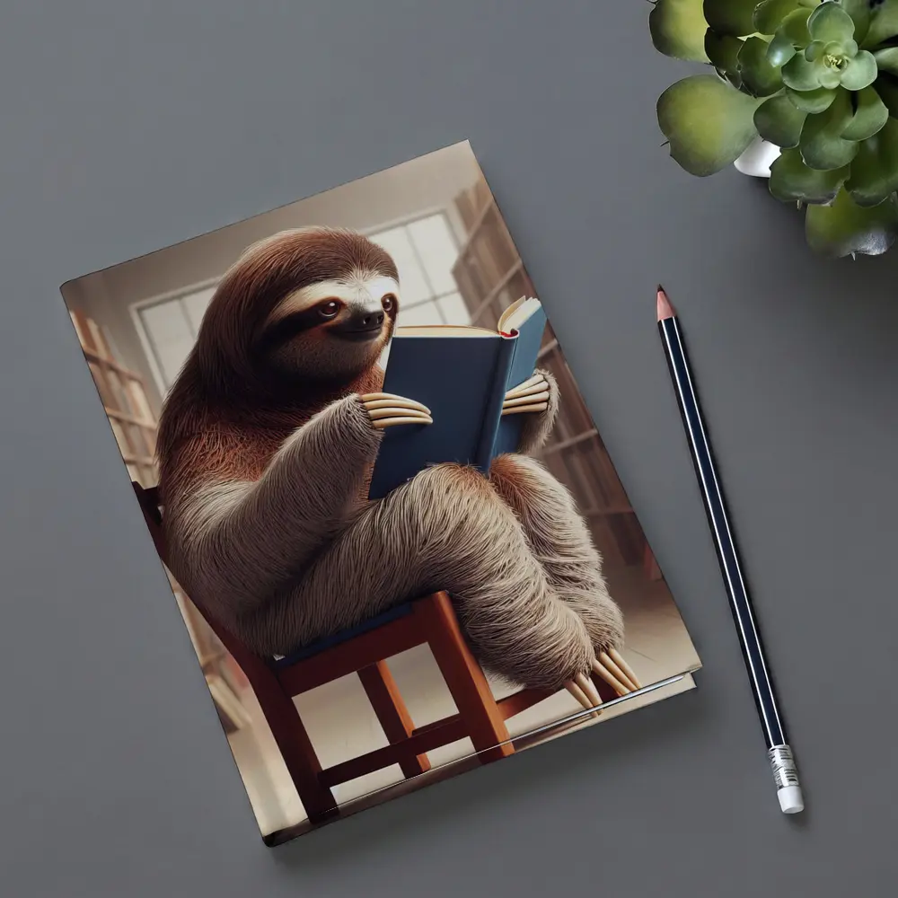 Sloth Reading Book In Library – Notebooks