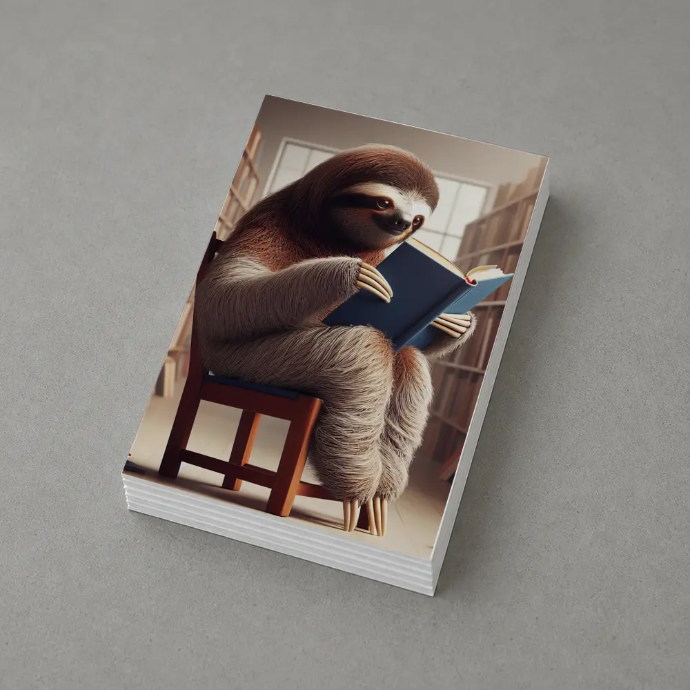 Sloth Reading Book In Library – Postcards
