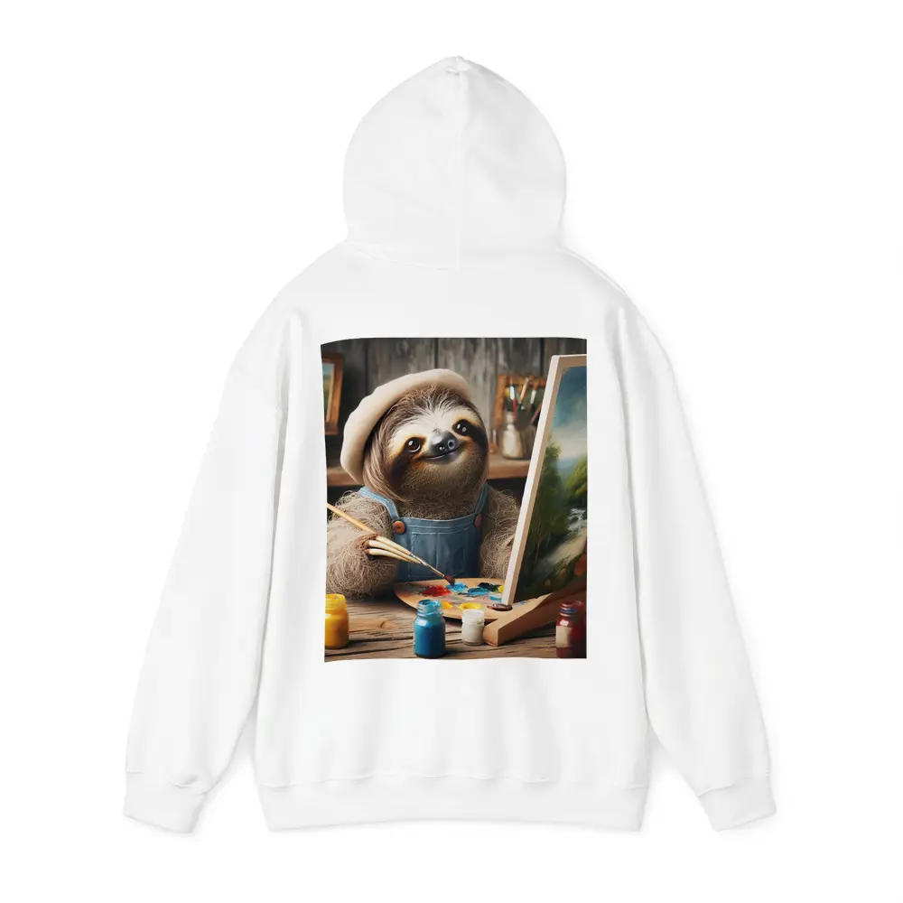 Sloth Artist Painting on Canvas Rustic Studio – Hoodies