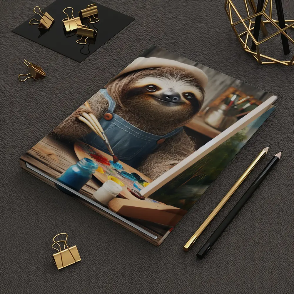 Sloth Artist Painting on Canvas Rustic Studio – Notebooks
