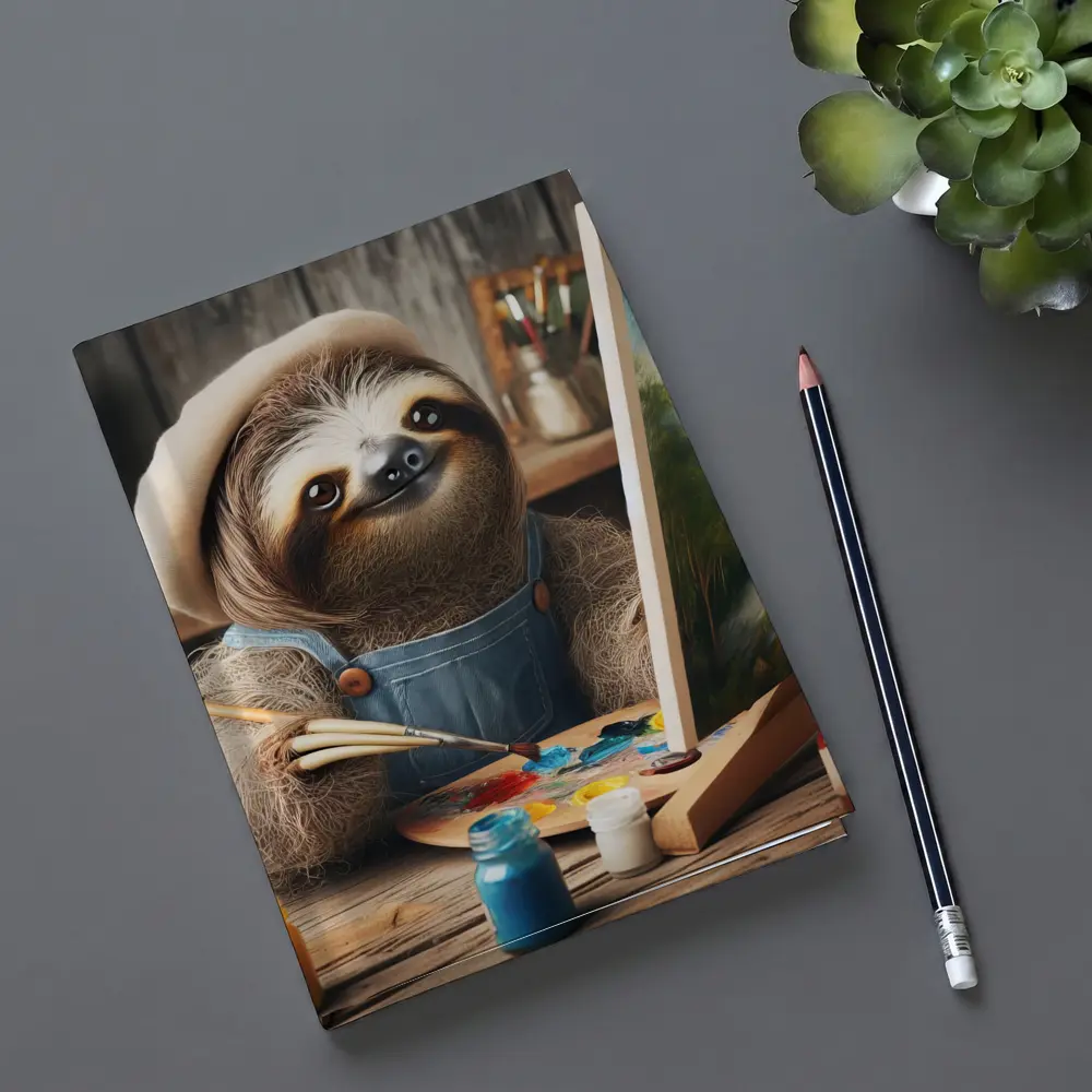 Sloth Artist Painting on Canvas Rustic Studio – Notebooks