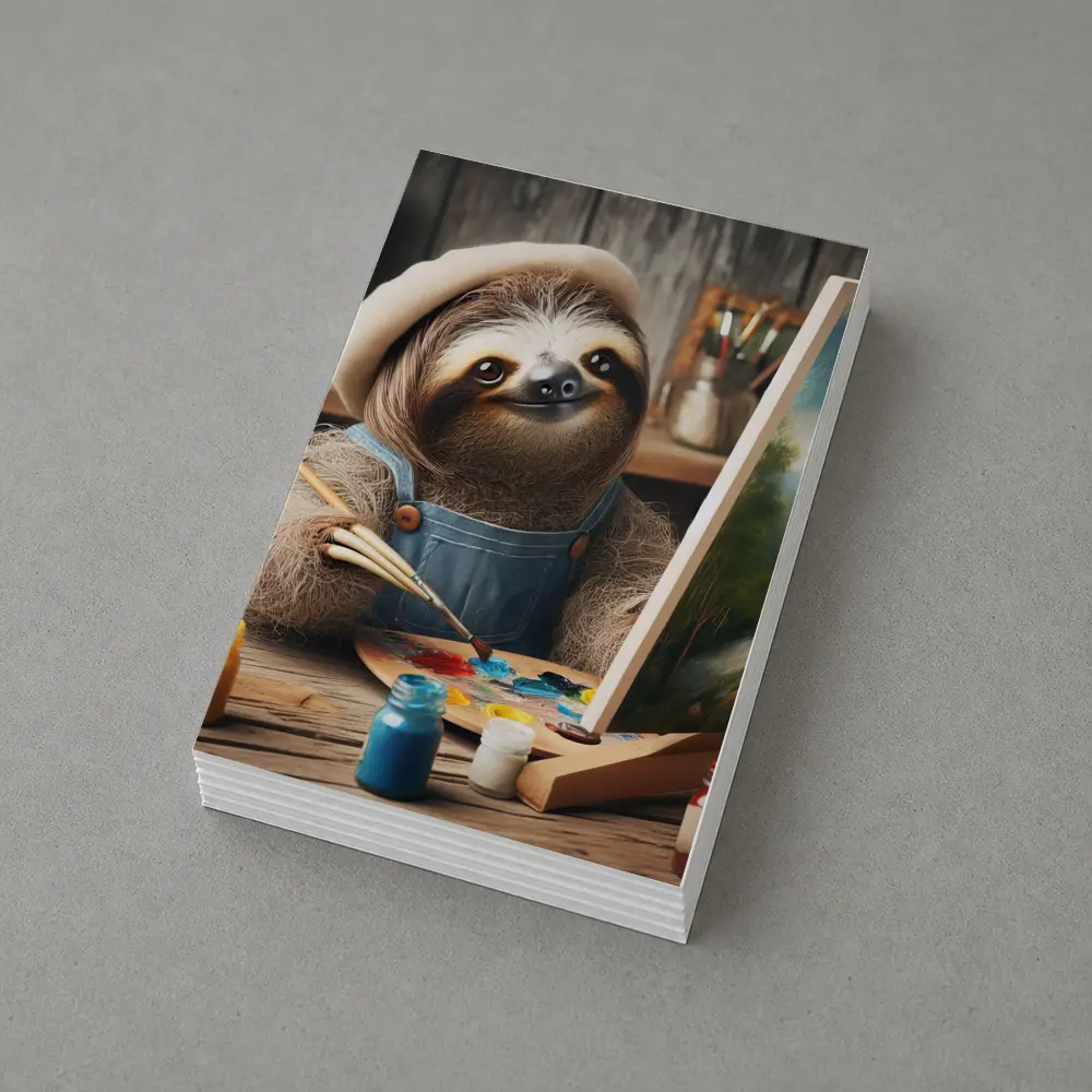 Sloth Artist Painting on Canvas Rustic Studio – Postcards