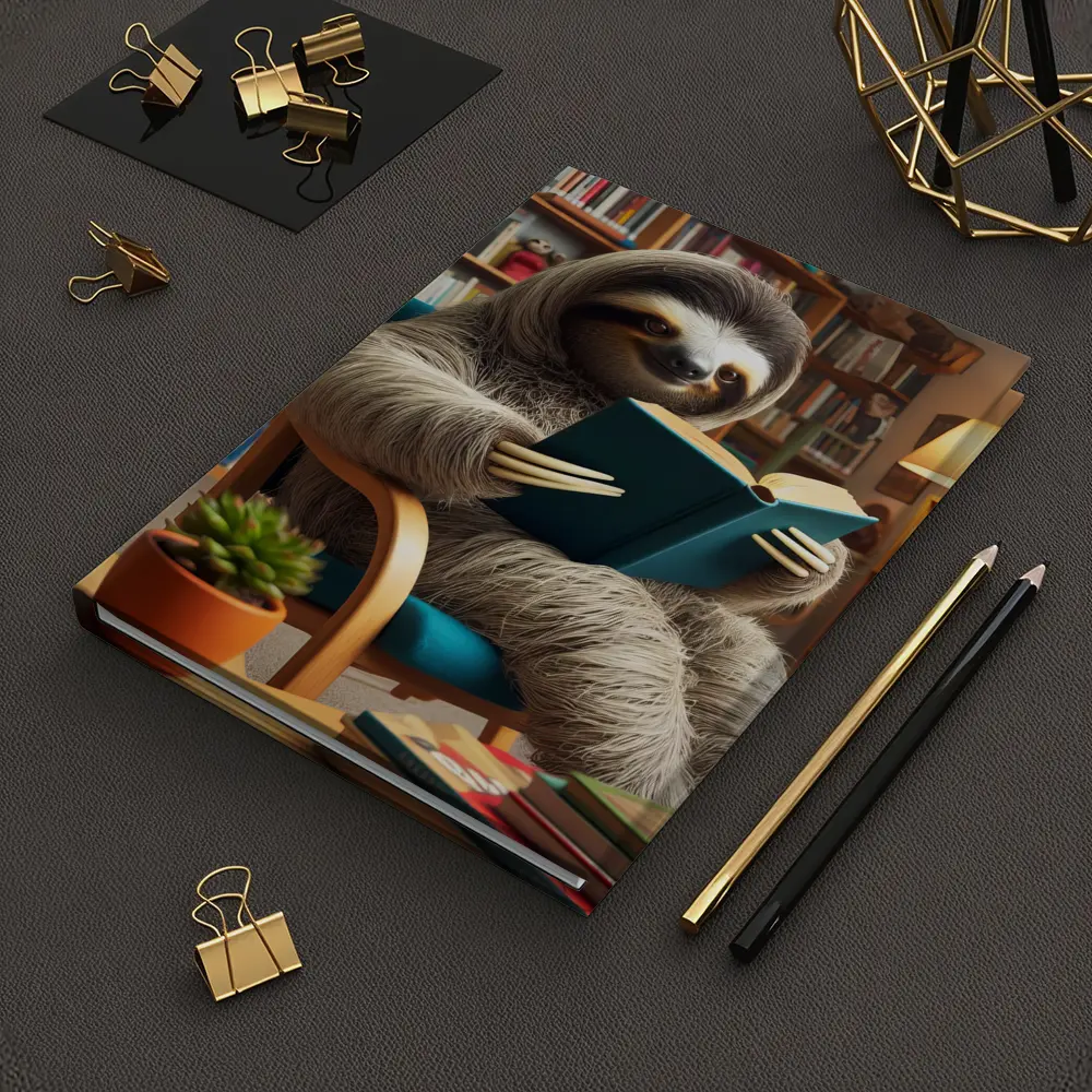 Sloth Reading Book in Cozy Library – Notebooks