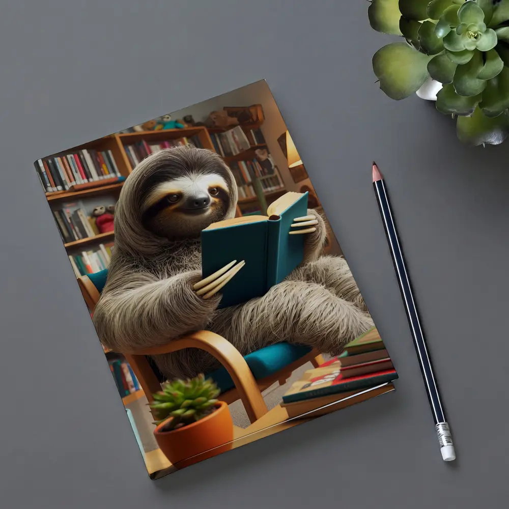 Sloth Reading Book in Cozy Library – Notebooks
