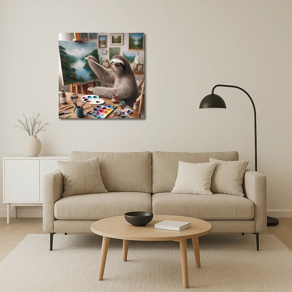 Sloth Artist Painting on Easel Studio – Wall Art