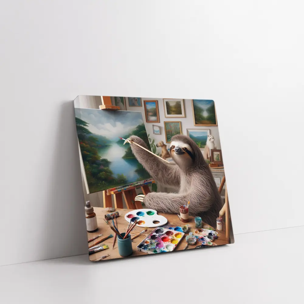 Sloth Artist Painting on Easel Studio – Wall Art