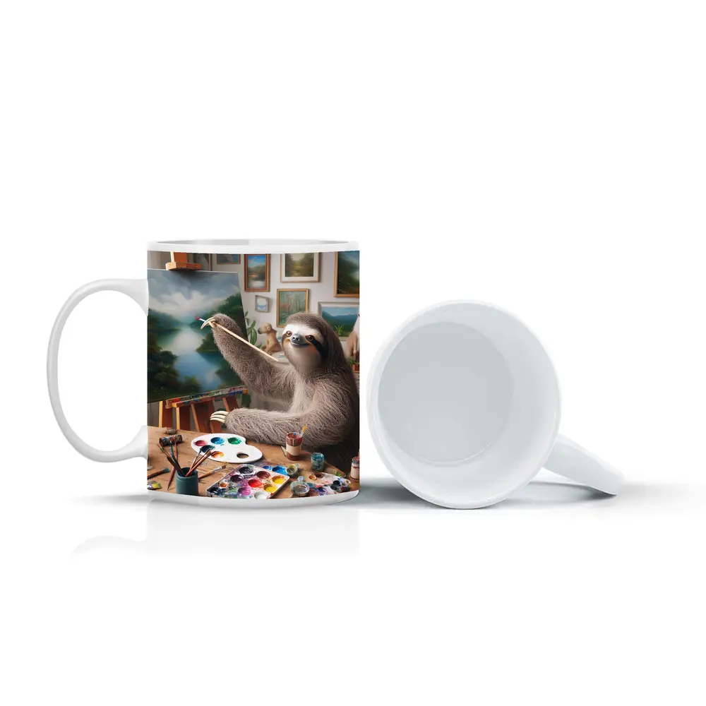 Sloth Artist Painting on Easel Studio – Mugs