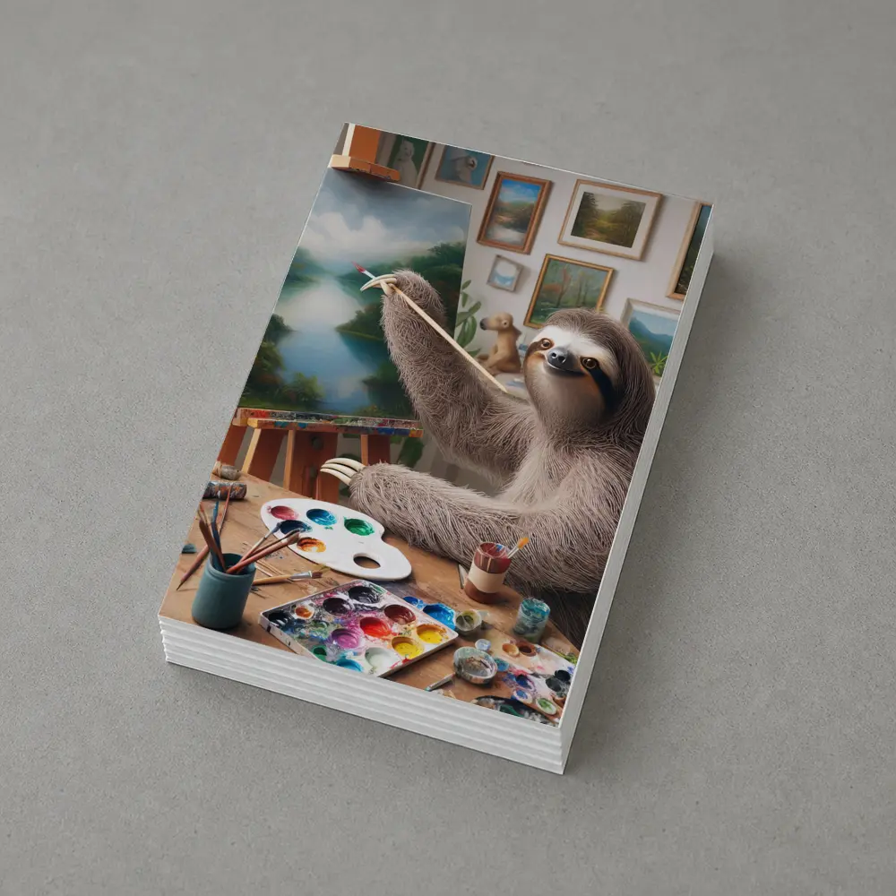 Sloth Artist Painting on Easel Studio – Postcards
