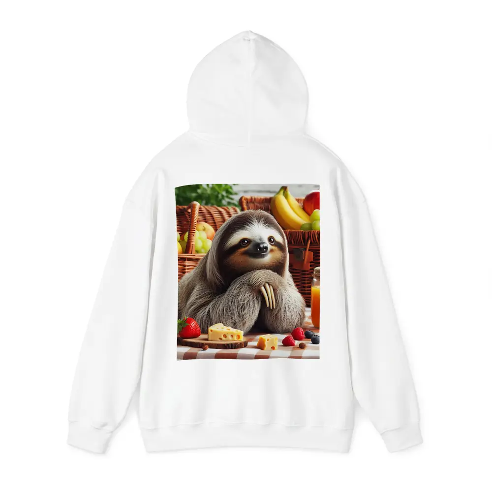 Sloth at Picnic with Cheese and Fruits – Hoodies