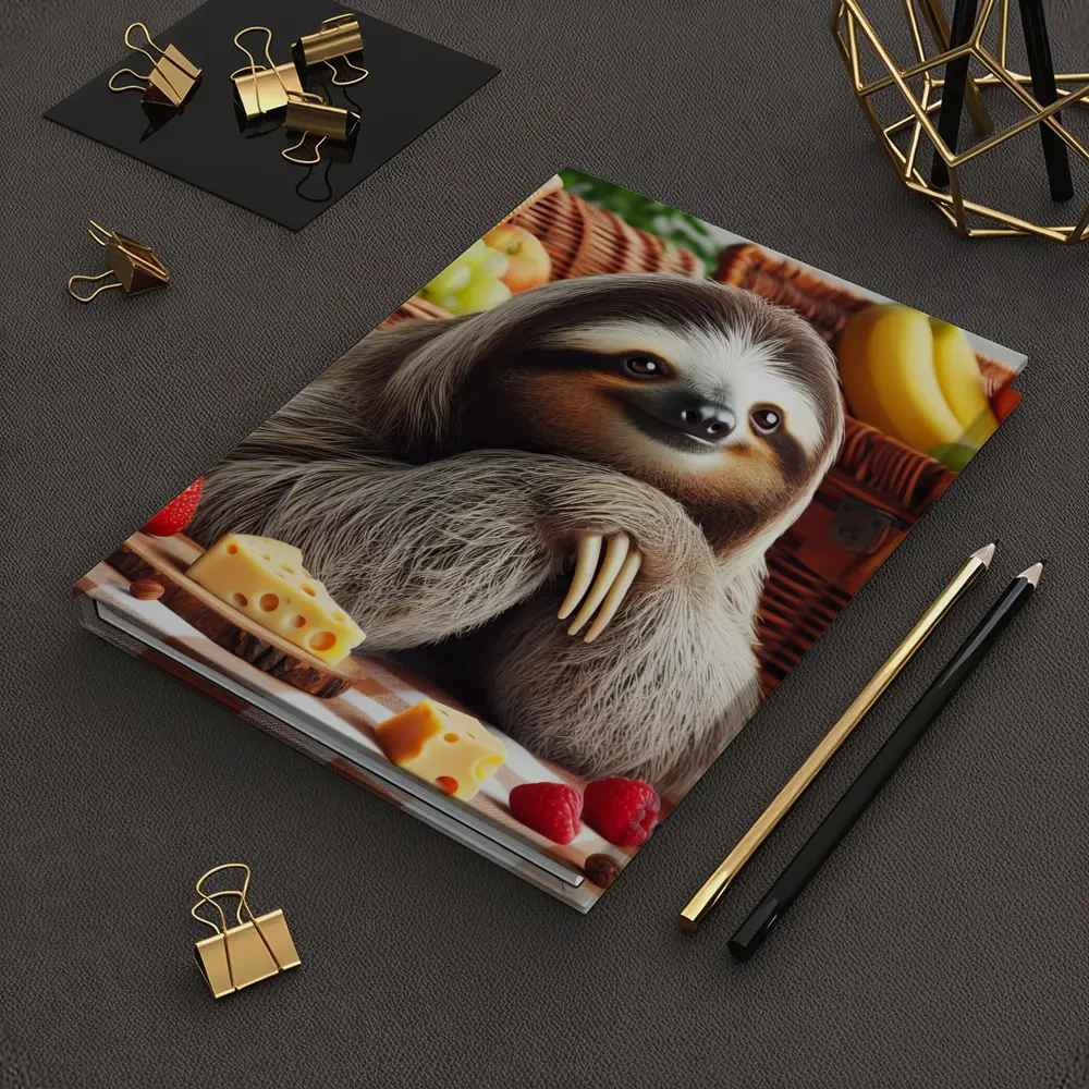 Sloth at Picnic with Cheese and Fruits – Notebooks