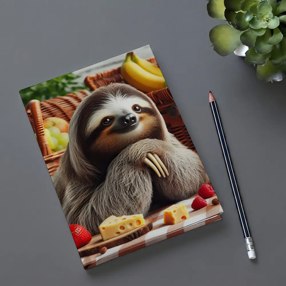 Sloth at Picnic with Cheese and Fruits – Notebooks