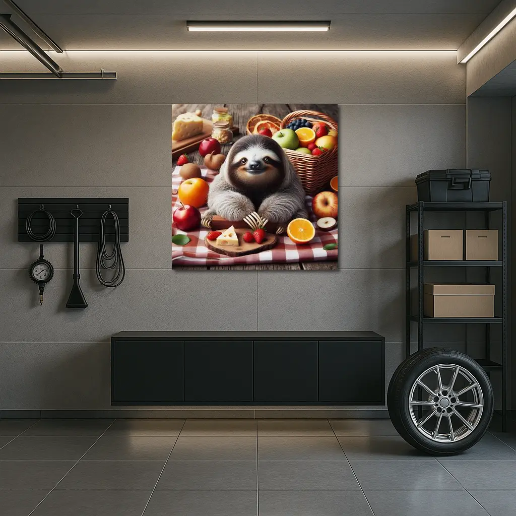 Cute Sloth Picnic Fruits Cheese Basket – Wall Art