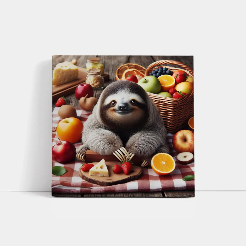 Cute Sloth Picnic Fruits Cheese Basket – Wall Art