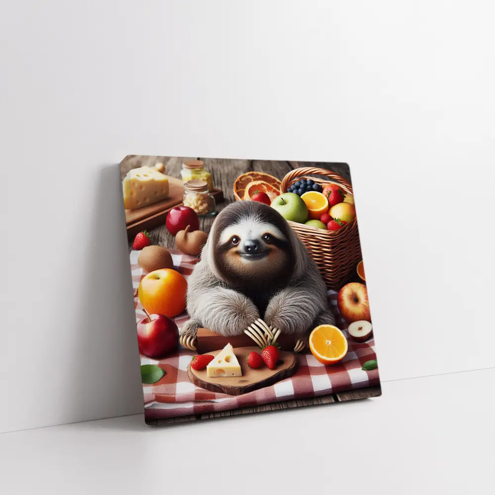Cute Sloth Picnic Fruits Cheese Basket – Wall Art