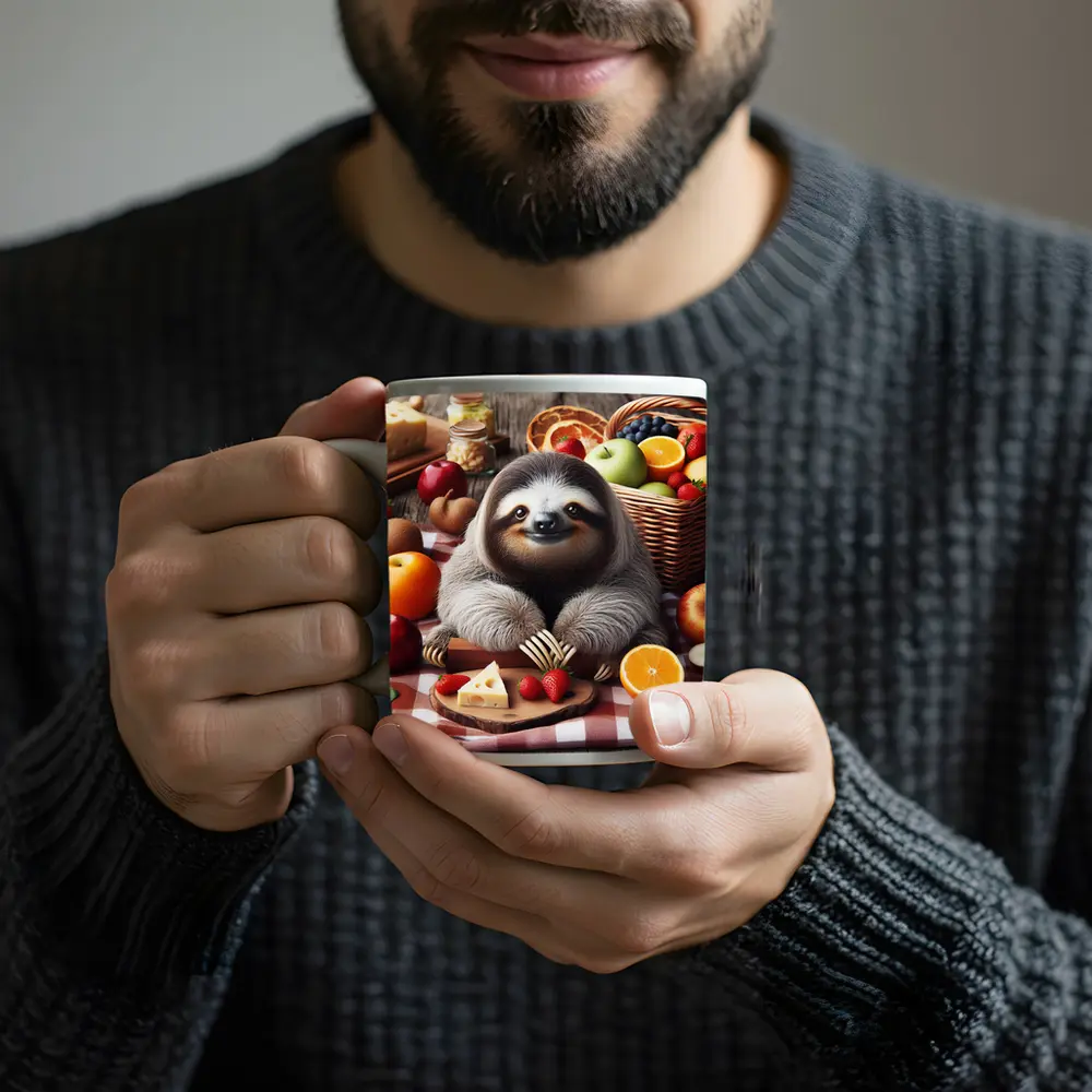 Cute Sloth Picnic Fruits Cheese Basket – Mugs