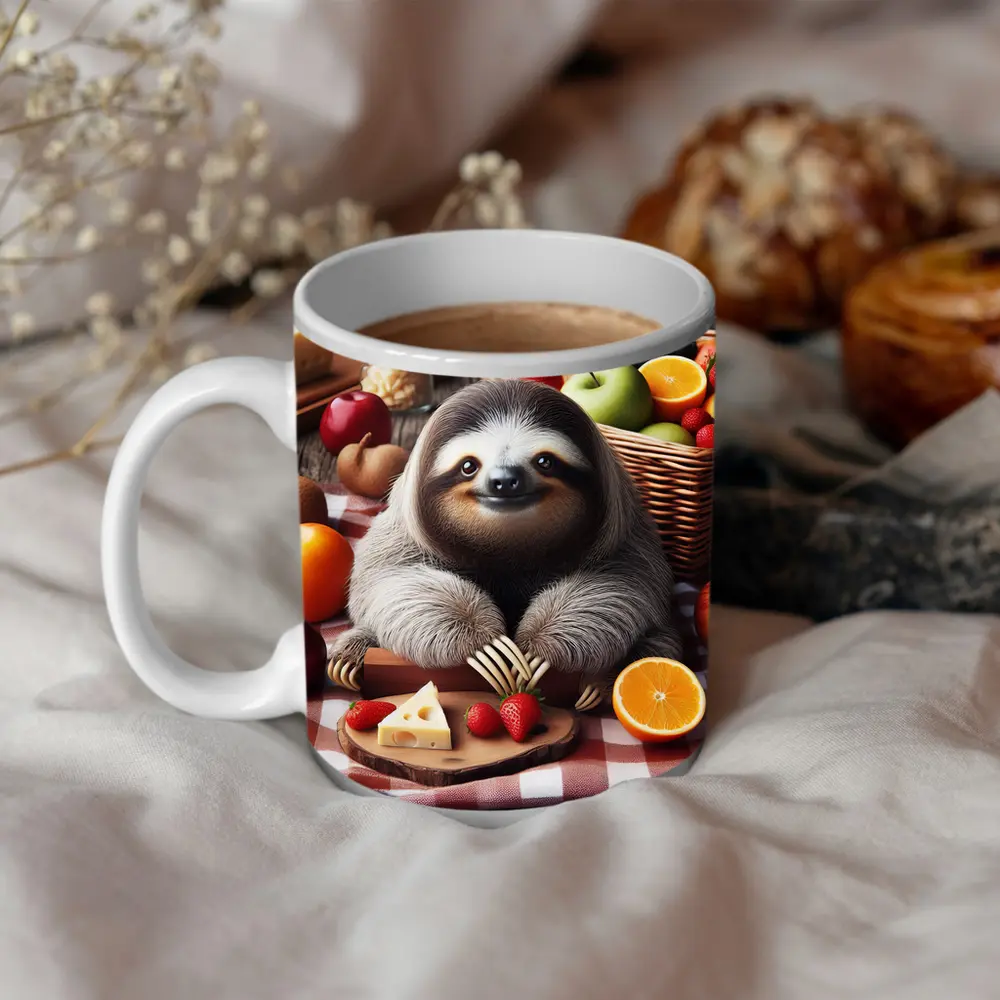 Cute Sloth Picnic Fruits Cheese Basket – Mugs