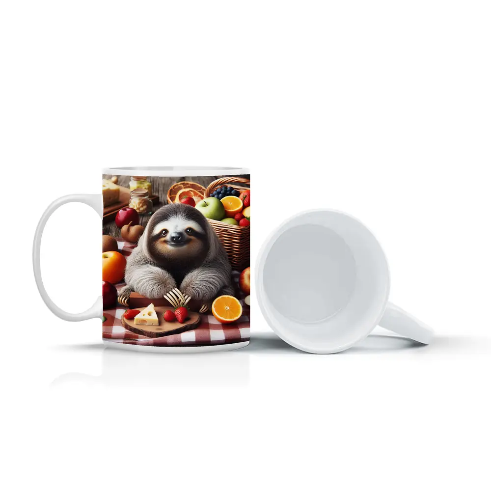 Cute Sloth Picnic Fruits Cheese Basket – Mugs