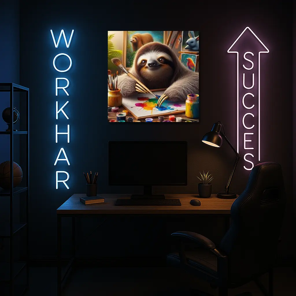 Sloth Artist Painting Colorful Canvas Art Studio – Wall Art