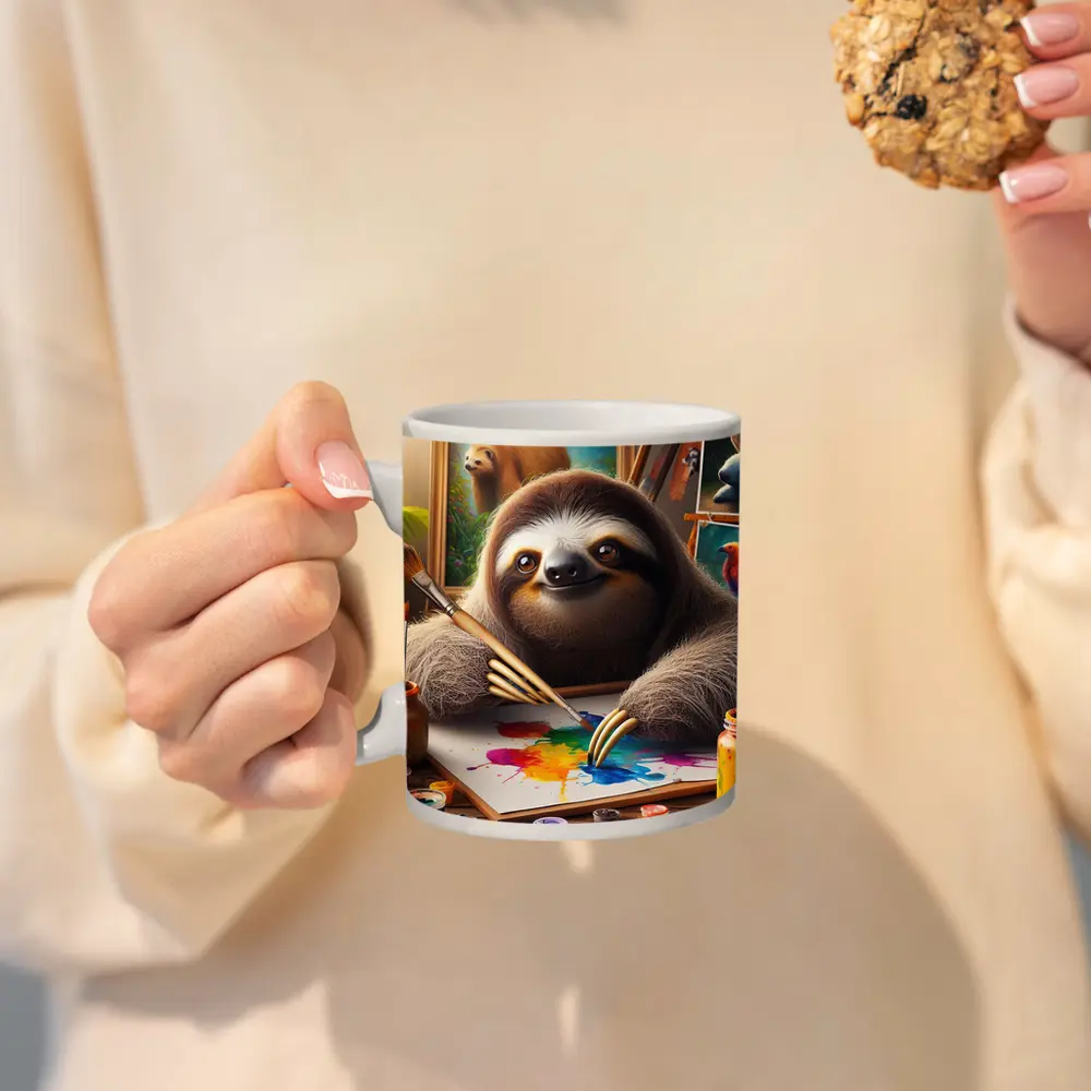 Sloth Artist Painting Colorful Canvas Art Studio – Mugs