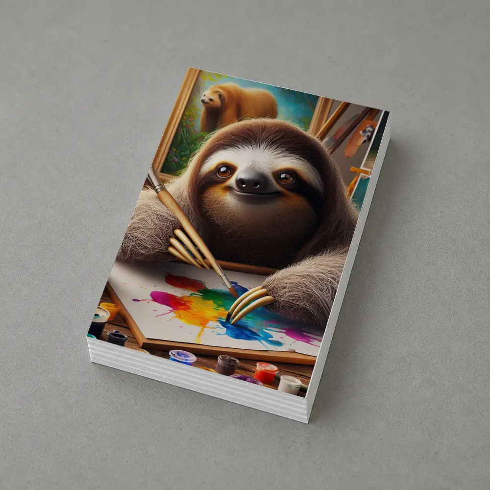 Sloth Artist Painting Colorful Canvas Art Studio – Postcards