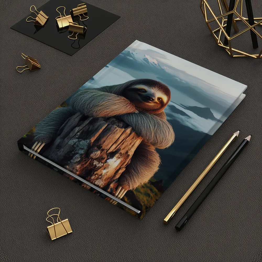 Sloth Hugging Tree Stump Mountain Landscape – Notebooks