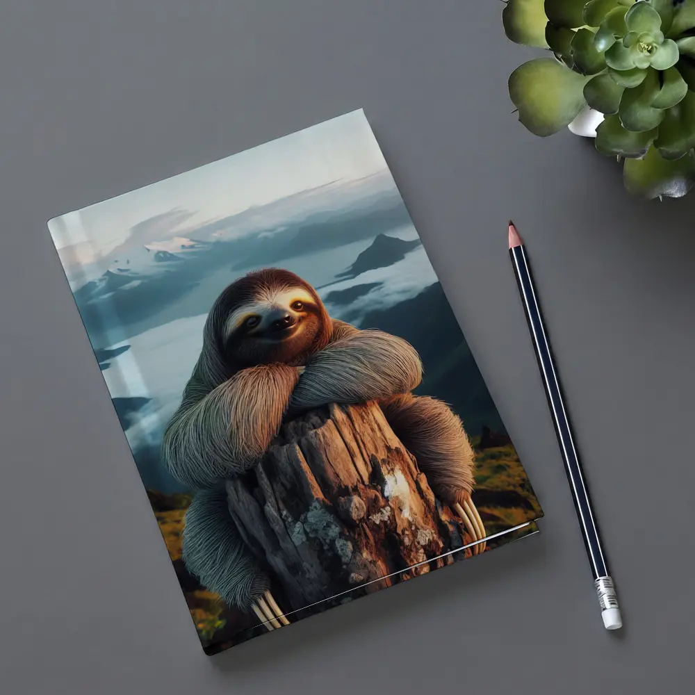 Sloth Hugging Tree Stump Mountain Landscape – Notebooks