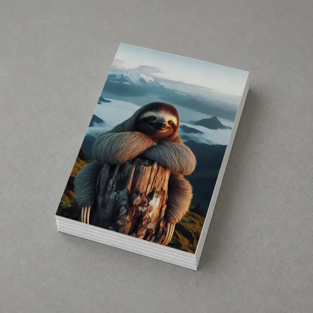 Sloth Hugging Tree Stump Mountain Landscape – Postcards