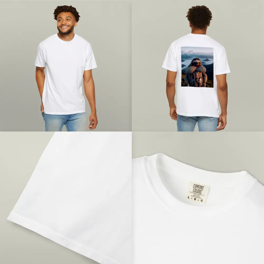 Sloth Hugging Tree Stump Mountain Landscape – T-Shirts