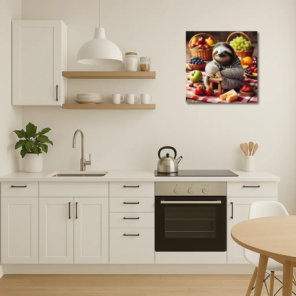 Sloth Sitting at Fruit Picnic Spread – Wall Art