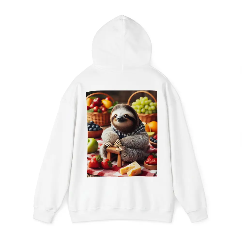 Sloth Sitting at Fruit Picnic Spread – Hoodies