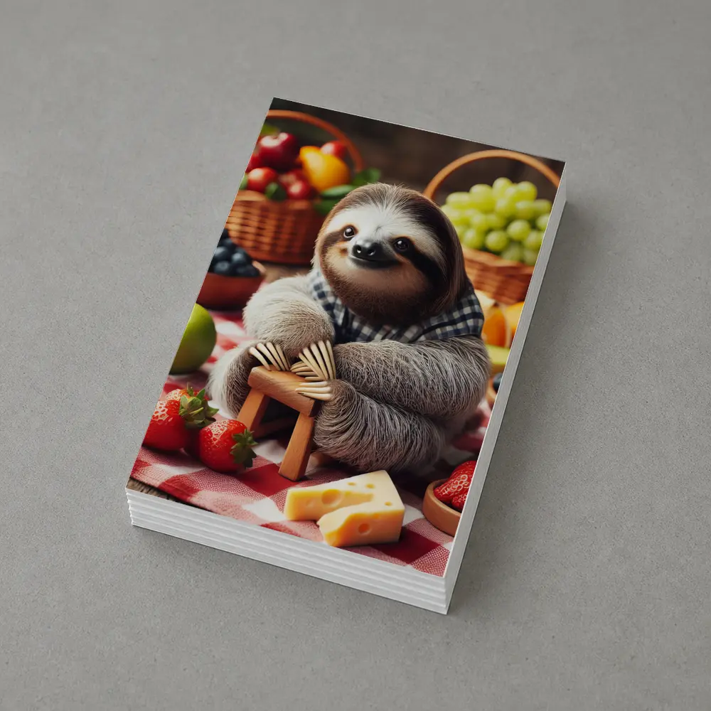 Sloth Sitting at Fruit Picnic Spread – Postcards