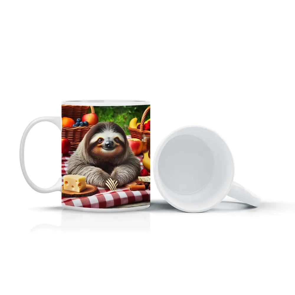 Happy Sloth Picnic With Fruits And Cheese – Mugs