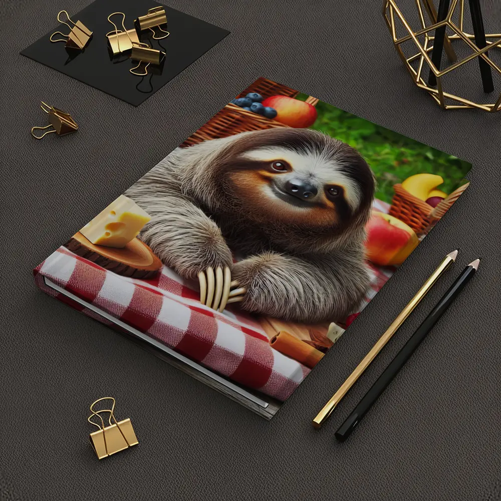 Happy Sloth Picnic With Fruits And Cheese – Notebooks