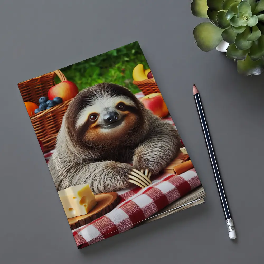 Happy Sloth Picnic With Fruits And Cheese – Notebooks
