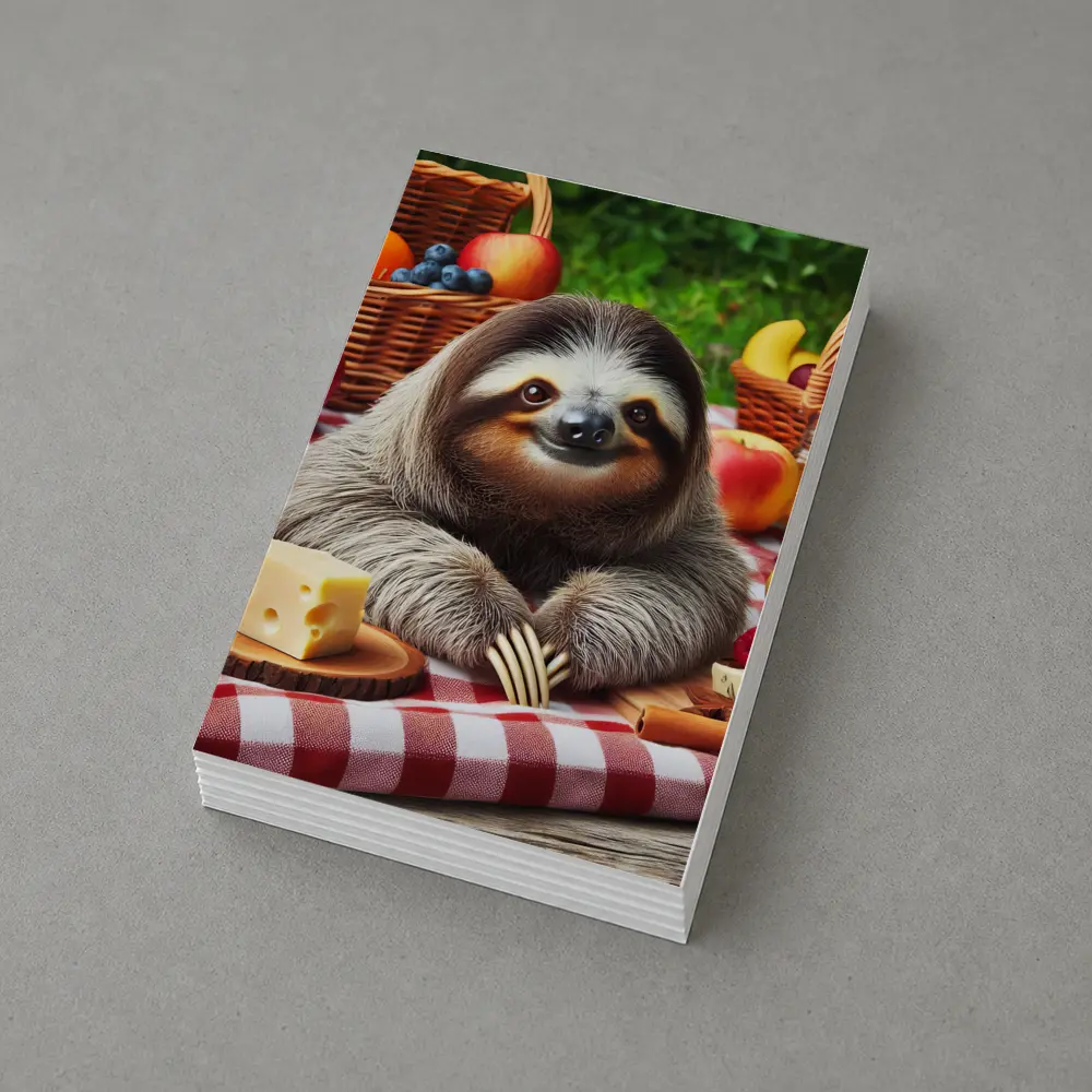 Happy Sloth Picnic With Fruits And Cheese – Postcards