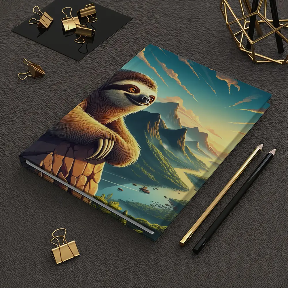Relaxed Sloth Overlooking Mountain River Landscape – Notebooks