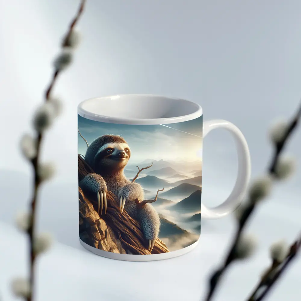 Sloth Clinging Rocky Cliff Mountain Mist – Mugs