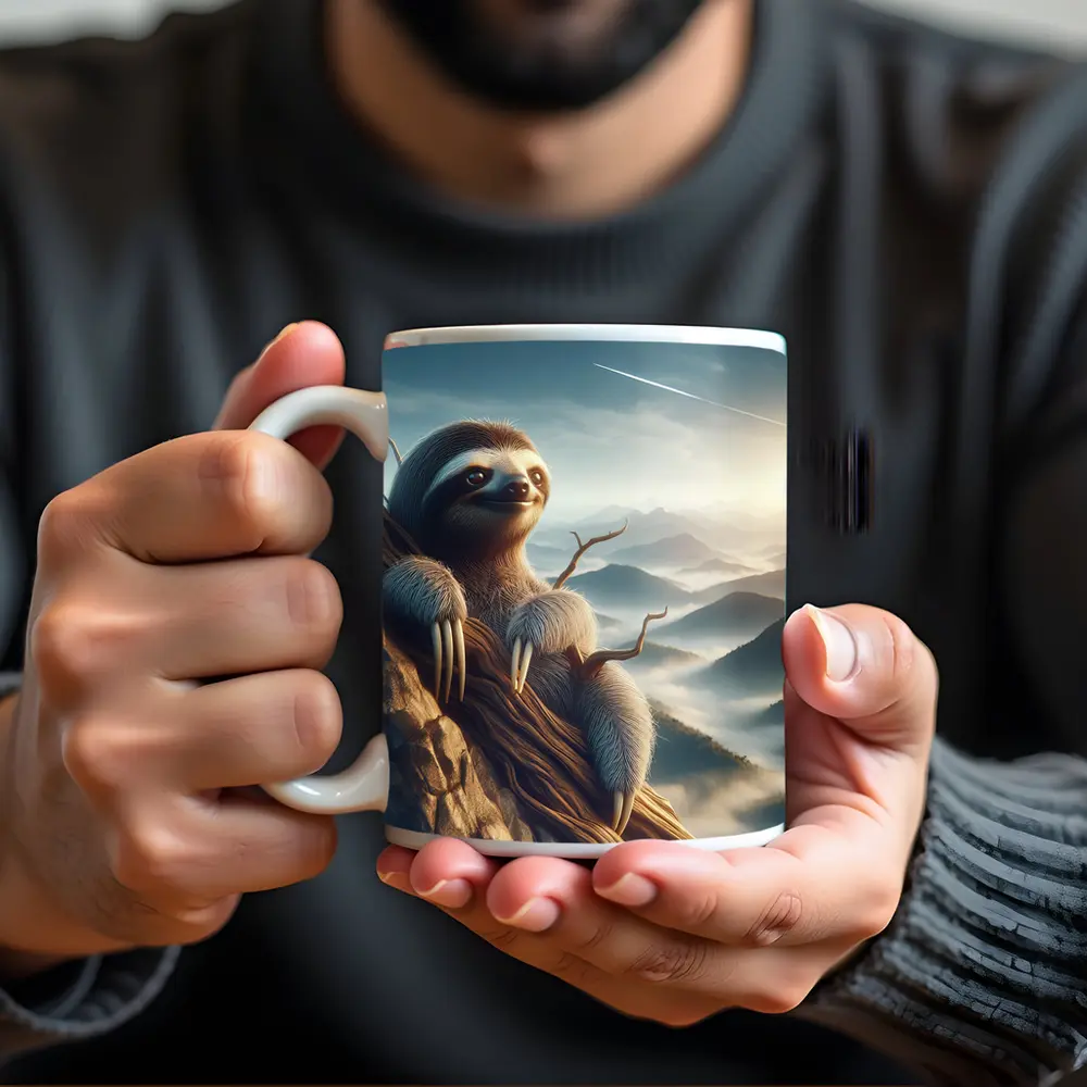Sloth Clinging Rocky Cliff Mountain Mist – Mugs