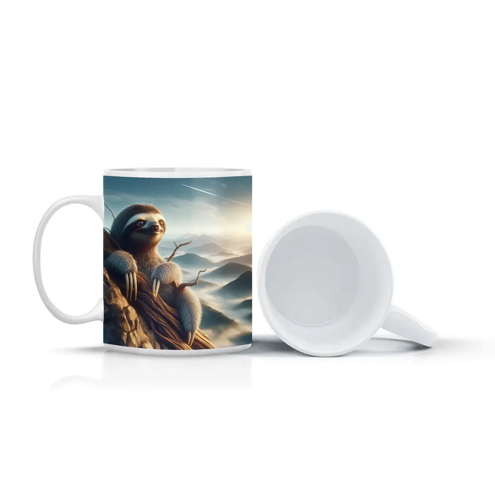 Sloth Clinging Rocky Cliff Mountain Mist – Mugs