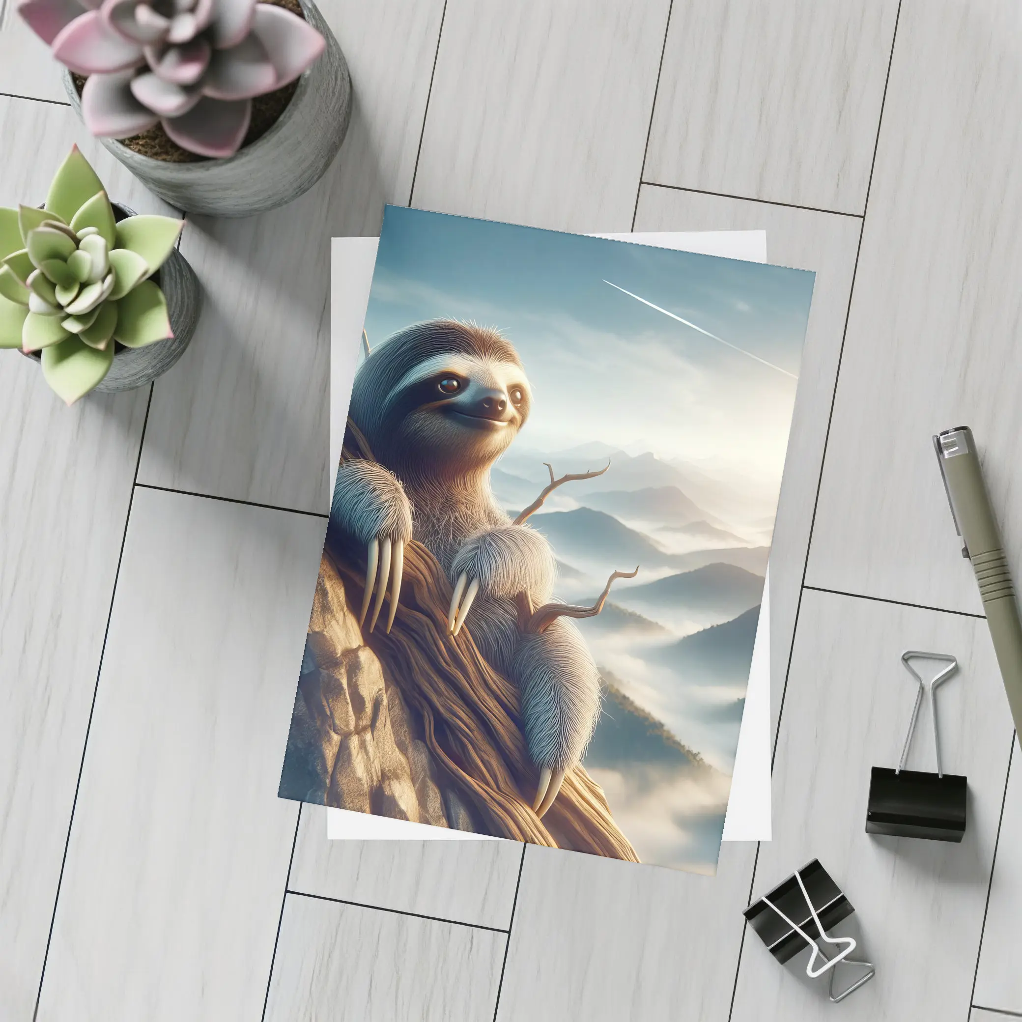 Sloth Clinging Rocky Cliff Mountain Mist – Postcards