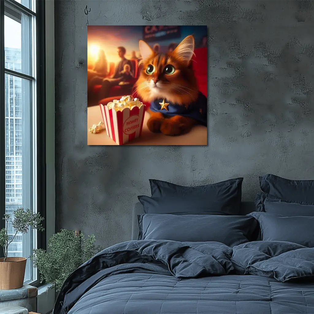 Somali Cat Superhero At Movie Theater – Wall Art