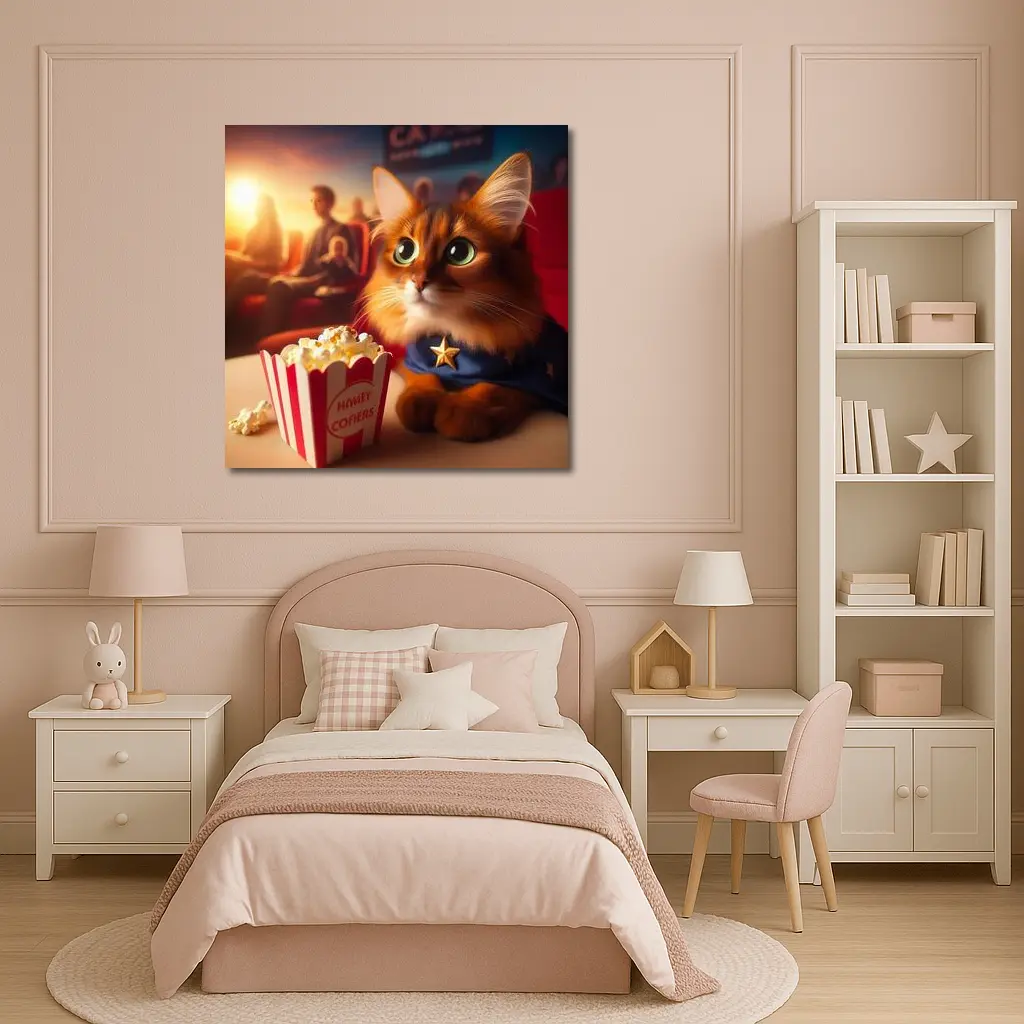Somali Cat Superhero At Movie Theater – Wall Art