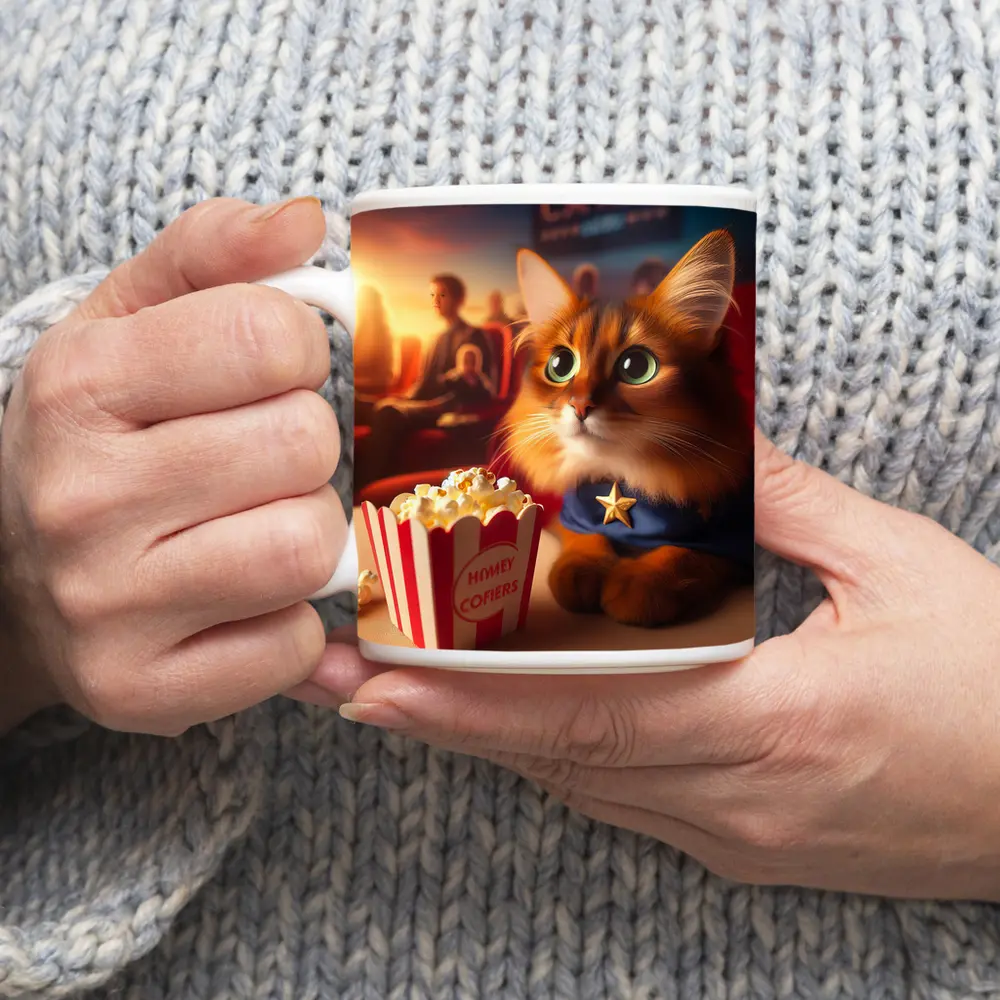 Somali Cat Superhero At Movie Theater – Mugs