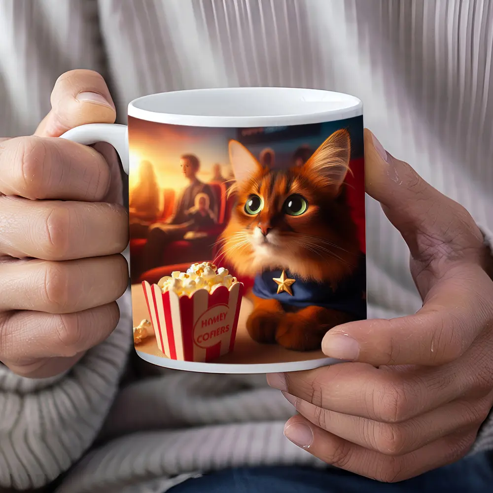 Somali Cat Superhero At Movie Theater – Mugs