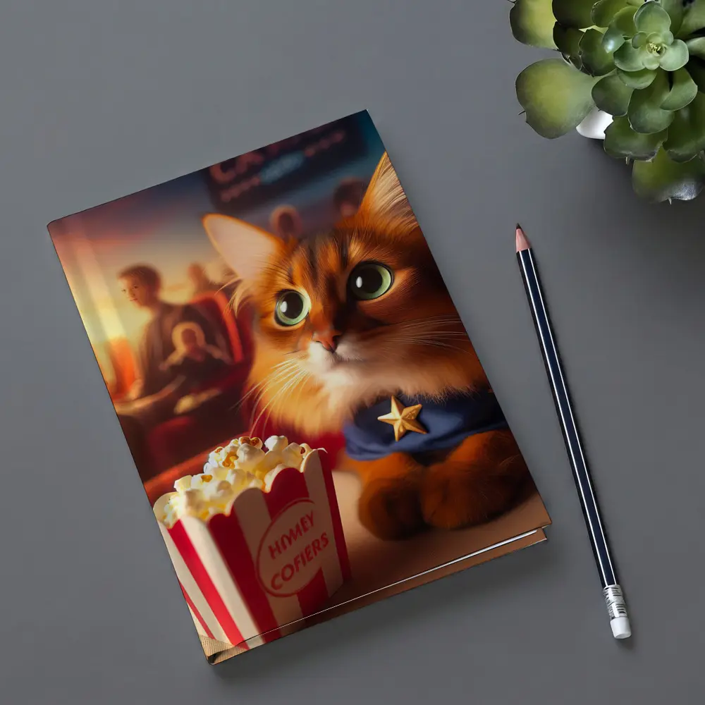 Somali Cat Superhero At Movie Theater – Notebooks