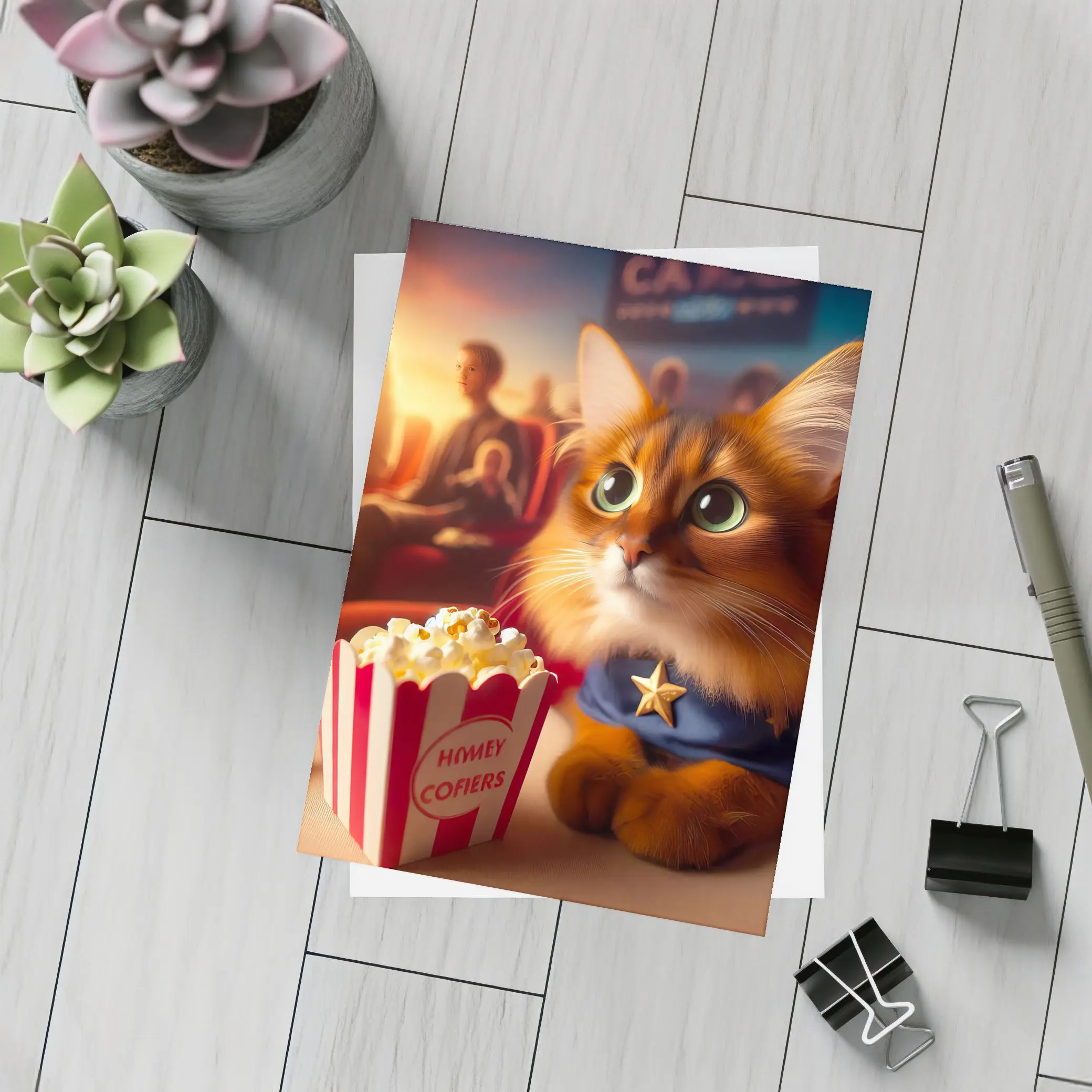 Somali Cat Superhero At Movie Theater – Postcards