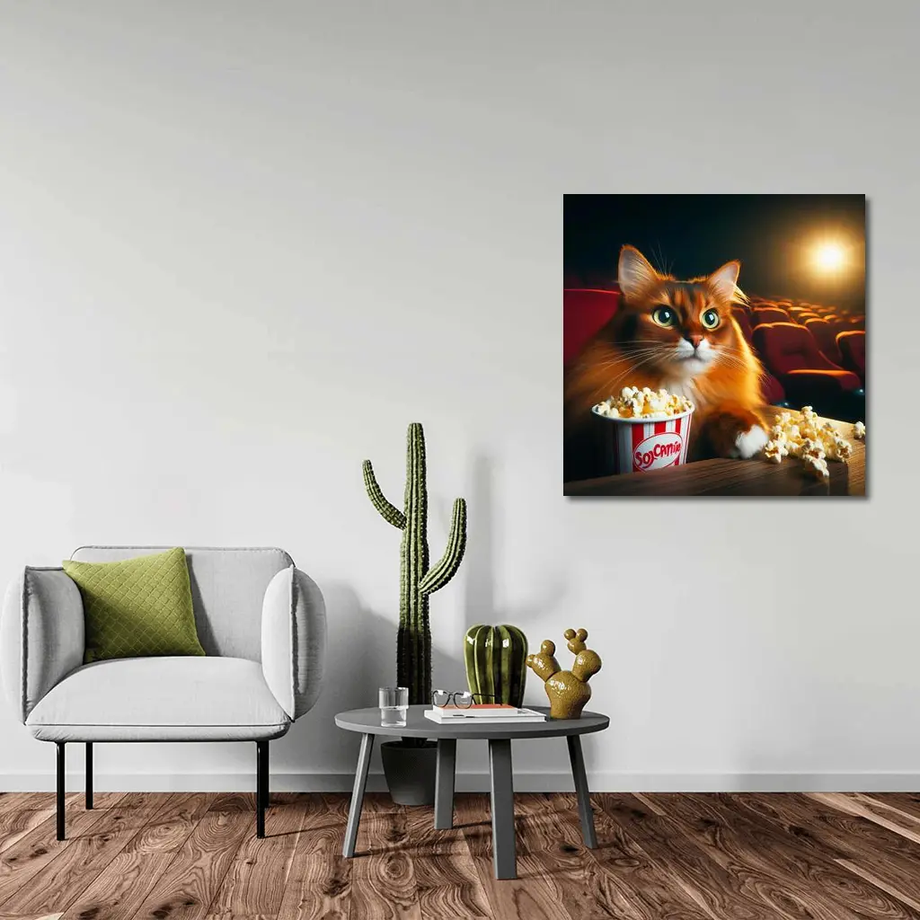 Somali Cat Watching Movie Theater Popcorn – Wall Art