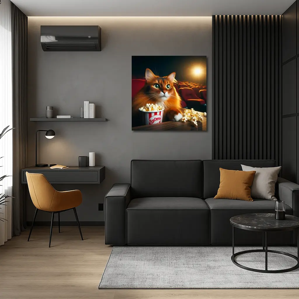 Somali Cat Watching Movie Theater Popcorn – Wall Art