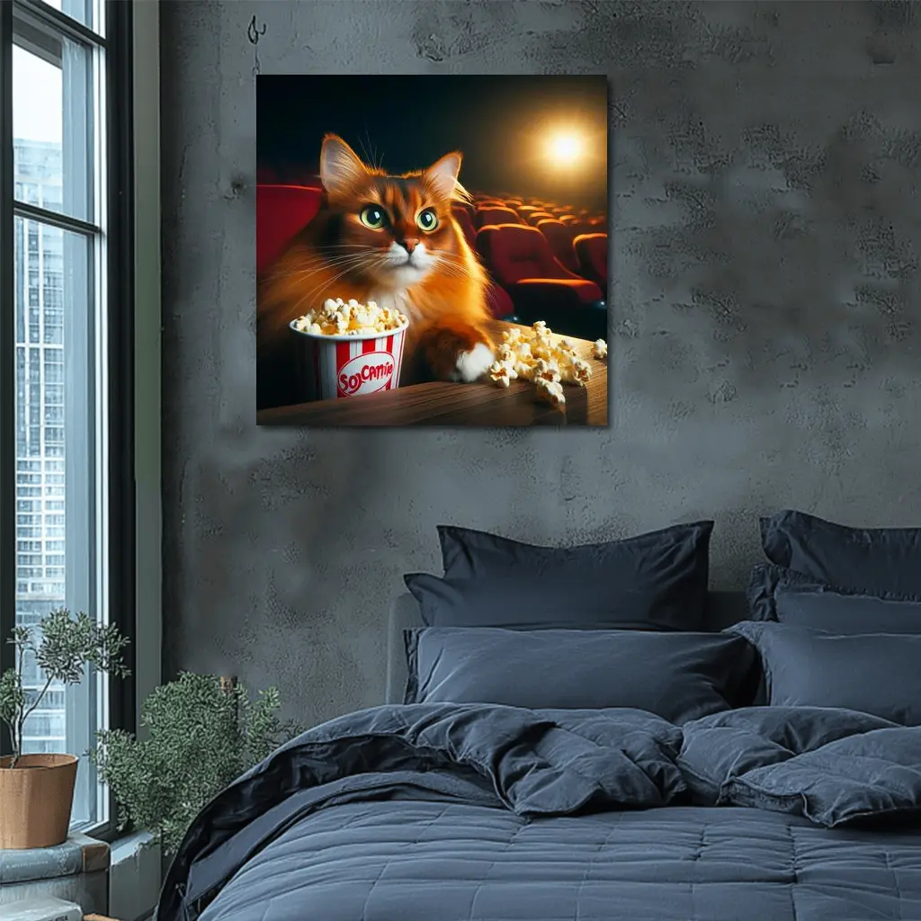 Somali Cat Watching Movie Theater Popcorn – Wall Art