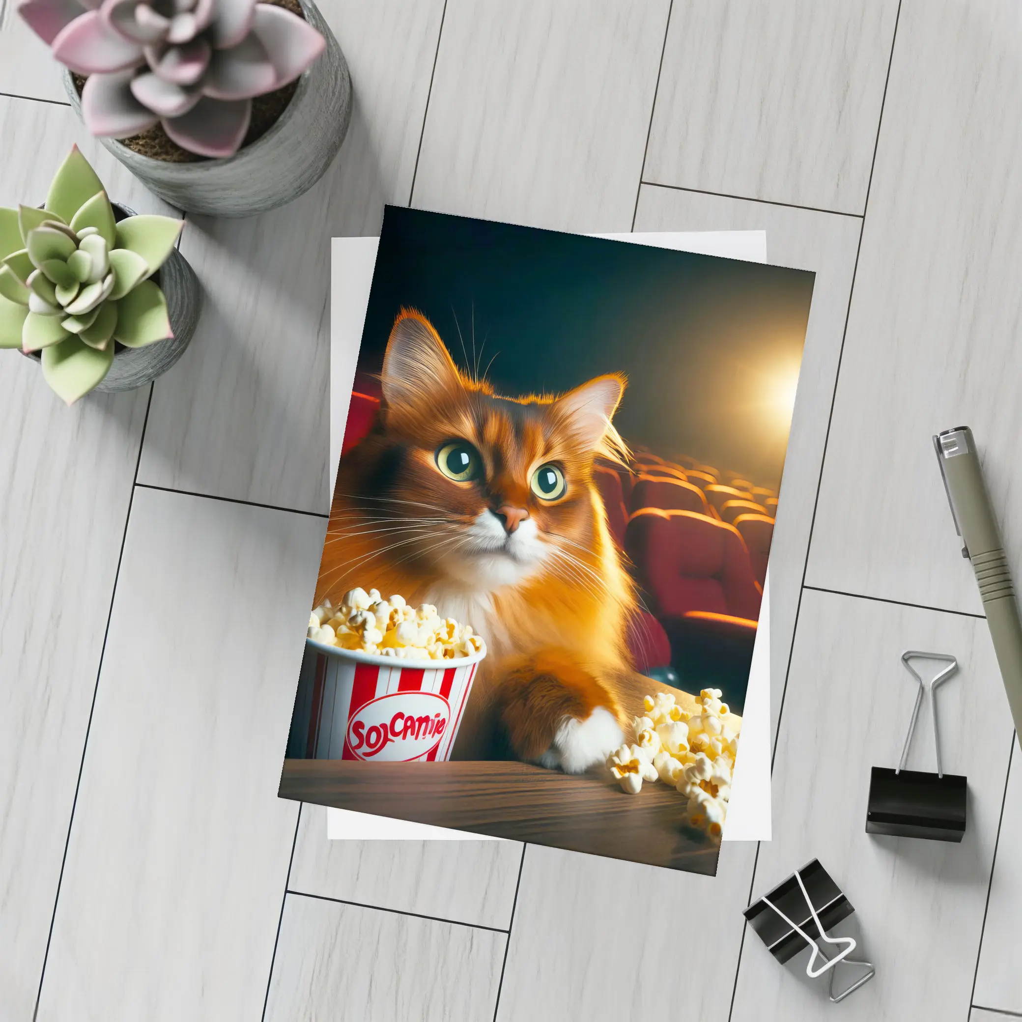 Somali Cat Watching Movie Theater Popcorn – Postcards
